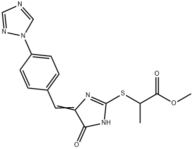 METHYL 2-[(5-OXO-4-((E)-[4-(1H-1,2,4-TRIAZOL-1-YL)PHENYL]METHYLIDENE)-4,5-DIHYDRO-1H-IMIDAZOL-2-YL)SULFANYL]PROPANOATE 结构式