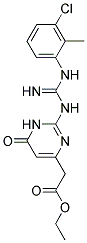 ETHYL (2-{[[(3-CHLORO-2-METHYLPHENYL)AMINO](IMINO)METHYL]AMINO}-6-OXO-1,6-DIHYDROPYRIMIDIN-4-YL)ACETATE 结构式