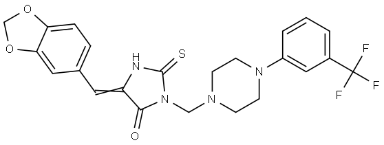 5-(1,3-Benzodioxol-5-ylmethylene)-2-thioxo-3-((4-[3-(trifluoromethyl)phenyl]piperazino)methyl)tetrahydro-4H-imidazol-4-one 结构式