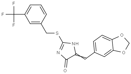 5-[(E)-1,3-Benzodioxol-5-ylmethylidene]-2-([3-(trifluoromethyl)benzyl]sulfanyl)-3,5-dihydro-4H-imidazol-4-one 结构式