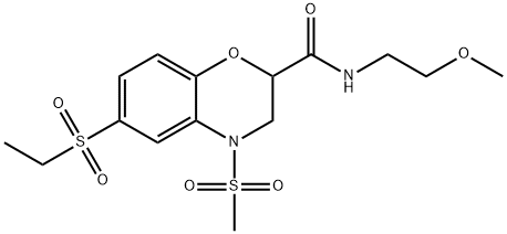 6-(Ethylsulfonyl)-N-(2-methoxyethyl)-4-(methylsulfonyl)-3,4-dihydro-2H-1,4-benzoxazine-2-carboxamide 结构式