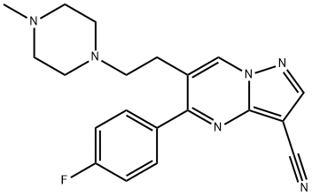 5-(4-FLUOROPHENYL)-6-[2-(4-METHYLPIPERAZINO)ETHYL]PYRAZOLO[1,5-A]PYRIMIDINE-3-CARBONITRILE 结构式