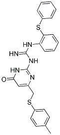 1-(6-OXO-4-(P-TOLYLTHIOMETHYL)-1,6-DIHYDROPYRIMIDIN-2-YL)-3-(2-(PHENYLTHIO)PHENYL)GUANIDINE 结构式