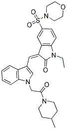 (Z)-1-Ethyl-3-((1-(2-(4-methylpiperidin-1-yl)-2-oxoethyl)-1H-indol-3-yl)methylene)-5-(morpholinosulfonyl)indolin-2-one 结构式