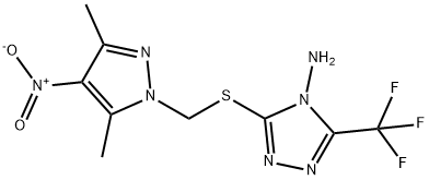 3-(((3,5-二甲基-4-硝基-1H-吡唑-1-基)甲基)硫代)-5-(三氟甲基)-4H-1,2,4-三唑-4-胺 结构式
