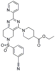 1-[6-(3-CYANO-BENZENESULFONYL)-2-PYRIDIN-2-YL-5,6,7,8-TETRAHYDRO-PYRIDO[4,3-D]PYRIMIDIN-4-YL]-PIPERIDINE-4-CARBOXYLIC ACID ETHYL ESTER 结构式