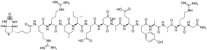 BIOTIN-ARG-ARG-LEU-ILE-GLU-ASP-ALA-GLU-TYR-ALA-ALA-ARG-GLY-NH2 结构式