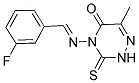 4-[(3-FLUORO-BENZYLIDENE)-AMINO]-6-METHYL-3-THIOXO-3,4-DIHYDRO-2H-[1,2,4]TRIAZIN-5-ONE 结构式