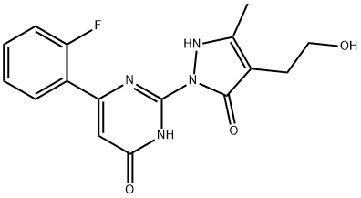 6-(2-Fluorophenyl)-2-[4-(2-hydroxyethyl)-3-methyl-5-oxo-2,5-dihydro-1H-pyrazol-1-yl]-4(3H)-pyrimidinone 结构式