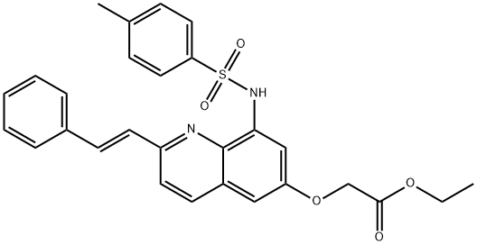 ETHYL 2-(2-[(E)-2-PHENYL-1-ETHENYL]-6-QUINOLYLOXY-8-P-TOLUENESULFONAMIDO)ACETATE 结构式