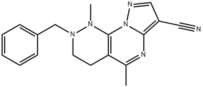 2-BENZYL-1,5-DIMETHYL-1,2,3,4-TETRAHYDROPYRAZOLO[5',1':2,3]PYRIMIDO[4,5-C]PYRIDAZINE-7-CARBONITRILE 结构式