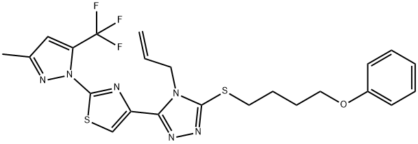 4-Allyl-3-(2-[3-methyl-5-(trifluoromethyl)-1H-pyrazol-1-yl]-1,3-thiazol-4-yl)-5-[(4-phenoxybutyl)sulfanyl]-4H-1,2,4-triazole 结构式