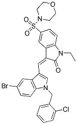 (Z)-3-((5-Bromo-1-(2-chlorobenzyl)-1H-indol-3-yl)methylene)-1-ethyl-5-(morpholinosulfonyl)indolin-2-one 结构式