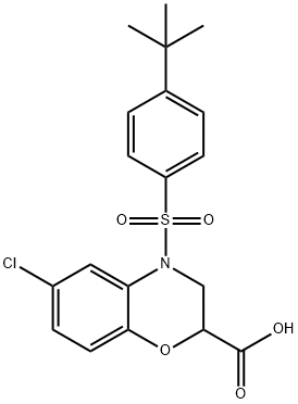 4-([4-(TERT-BUTYL)PHENYL]SULFONYL)-6-CHLORO-3,4-DIHYDRO-2H-1,4-BENZOXAZINE-2-CARBOXYLIC ACID 结构式