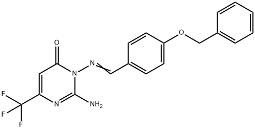 2-AMINO-3-(((E)-[4-(BENZYLOXY)PHENYL]METHYLIDENE)AMINO)-6-(TRIFLUOROMETHYL)-4(3H)-PYRIMIDINONE 结构式