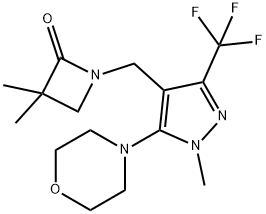 3,3-Dimethyl-1-([1-methyl-5-morpholino-3-(trifluoromethyl)-1H-pyrazol-4-yl]methyl)-2-azetanone 结构式