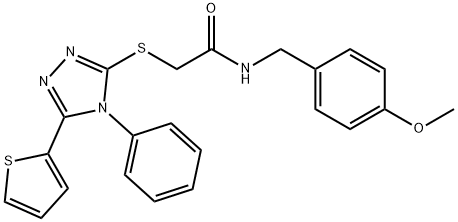 N-(4-甲氧基苄基)-2-((4-苯基-5-(噻吩-2-基)-4H-1,2,4-三唑-3-基)硫代)乙酰胺 结构式