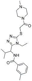 N-(1-(4-ETHYL-5-(2-(4-METHYLPIPERAZIN-1-YL)-2-OXOETHYLTHIO)-4H-1,2,4-TRIAZOL-3-YL)-2-METHYLPROPYL)-3-METHYLBENZAMIDE 结构式