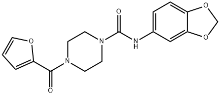 N-(苯并[D][1,3]二氧戊环-5-基)-4-(呋喃-2-羰基)哌嗪-1-甲酰胺 结构式