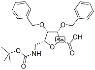 5R-T-BUTYLOXYCARBONYLAMINOMETHYL-3S,4R-DIBENZYLOXY-TETRAHYDROFURANE-2R-CARBOXYLIC ACID 结构式