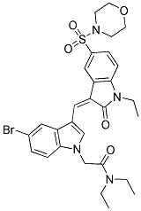 (Z)-2-(5-BROMO-3-((1-ETHYL-5-(MORPHOLINOSULFONYL)-2-OXOINDOLIN-3-YLIDENE)METHYL)-1H-INDOL-1-YL)-N,N-DIETHYLACETAMIDE 结构式