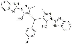 4,4'-((4-CHLOROPHENYL)METHYLENE)BIS(1-(1H-BENZO[D]IMIDAZOL-2-YL)-3-METHYL-1H-PYRAZOL-5-OL) 结构式