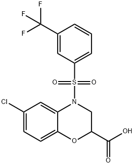 6-CHLORO-4-([3-(TRIFLUOROMETHYL)PHENYL]SULFONYL)-3,4-DIHYDRO-2H-1,4-BENZOXAZINE-2-CARBOXYLIC ACID 结构式