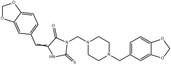 5-(1,3-BENZODIOXOL-5-YLMETHYLENE)-3-([4-(1,3-BENZODIOXOL-5-YLMETHYL)PIPERAZINO]METHYL)-2-THIOXOTETRAHYDRO-4H-IMIDAZOL-4-ONE 结构式