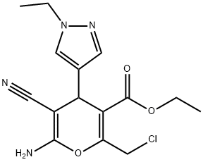 6-AMINO-2-CHLOROMETHYL-5-CYANO-4-(1-ETHYL-1 H-PYRAZOL-4-YL)-4 H-PYRAN-3-CARBOXYLIC ACID ETHYL ESTER 结构式