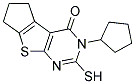 3-CYCLOPENTYL-2-MERCAPTO-3,5,6,7-TETRAHYDRO-4H-CYCLOPENTA[4,5]THIENO[2,3-D]PYRIMIDIN-4-ONE 结构式