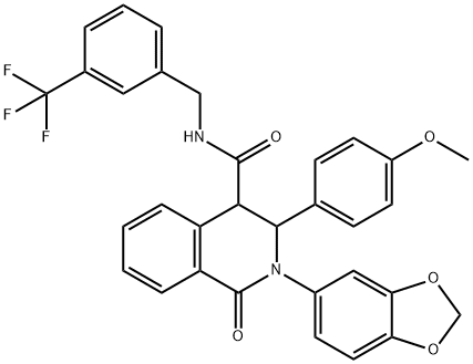 (2-Benzo[d]1,3-dioxolen-5-yl-3-(4-methoxyphenyl)-1-oxo(4-2,3,4-trihydroisoquinolyl))-N-((3-(trifluoromethyl)phenyl)methyl)formamide 结构式