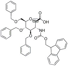 2-N-(9-FLUORENYLMETHYLOXYCARBONYL)-3,4,6-TRIBENZYL-BETA-D-GLUCOSAMINPYRANOSYL-1-CARBOXYLIC ACID 结构式