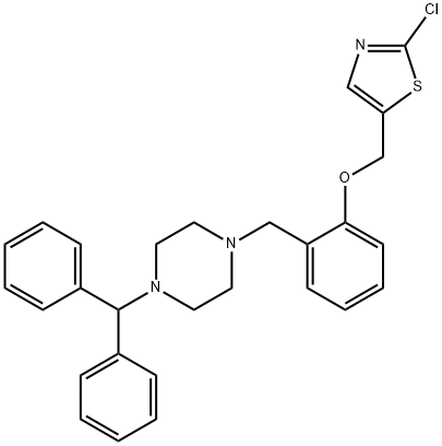 1-BENZHYDRYL-4-(2-[(2-CHLORO-1,3-THIAZOL-5-YL)METHOXY]BENZYL)PIPERAZINE 结构式