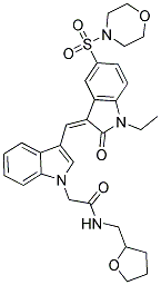 (Z)-2-(3-((1-ETHYL-5-(MORPHOLINOSULFONYL)-2-OXOINDOLIN-3-YLIDENE)METHYL)-1H-INDOL-1-YL)-N-((TETRAHYDROFURAN-2-YL)METHYL)ACETAMIDE 结构式