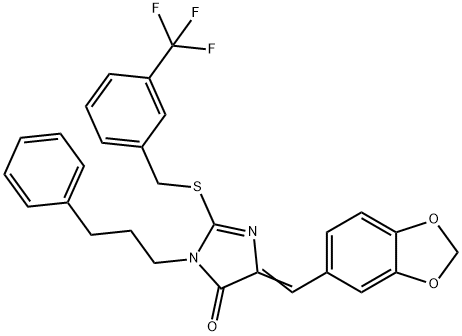 5-(1,3-BENZODIOXOL-5-YLMETHYLENE)-3-(3-PHENYLPROPYL)-2-([3-(TRIFLUOROMETHYL)BENZYL]SULFANYL)-3,5-DIHYDRO-4H-IMIDAZOL-4-ONE 结构式