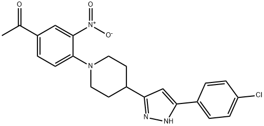 1-(4-(4-[5-(4-CHLOROPHENYL)-1H-PYRAZOL-3-YL]PIPERIDINO)-3-NITROPHENYL)-1-ETHANONE 结构式