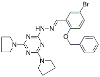 (E)-2-(2-(2-(Benzyloxy)-5-bromobenzylidene)hydrazinyl)-4,6-di(pyrrolidin-1-yl)-1,3,5-triazine 结构式