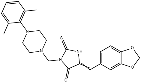 5-(1,3-BENZODIOXOL-5-YLMETHYLENE)-3-([4-(2,6-DIMETHYLPHENYL)PIPERAZINO]METHYL)-2-THIOXOTETRAHYDRO-4H-IMIDAZOL-4-ONE 结构式