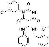5-{(Z)-ANILINO[(2-METHOXYBENZYL)AMINO]METHYLIDENE}-1-(3-CHLOROPHENYL)-2,4,6(1H,3H)-PYRIMIDINETRIONE 结构式