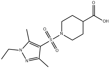 1-[(1-乙基-3,5-二甲基-1H-吡唑-4-基)磺酰基]哌啶-4-羧酸 结构式