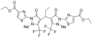 SODIUM 4,4'-(PROPANE-1,1-DIYL)BIS(1-(4-(ETHOXYCARBONYL)THIAZOL-2-YL)-5-OXO-3-(TRIFLUOROMETHYL)-1,5-DIHYDROPYRAZOL-2-IDE) 结构式