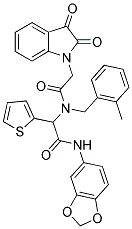 N-(BENZO[D][1,3]DIOXOL-5-YL)-2-(2-(2,3-DIOXOINDOLIN-1-YL)-N-(2-METHYLBENZYL)ACETAMIDO)-2-(THIOPHEN-2-YL)ACETAMIDE 结构式