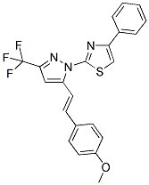2-[5-[(E)-2-(4-METHOXYPHENYL)VINYL]-3-(TRIFLUOROMETHYL)-1H-PYRAZOL-1-YL]-4-PHENYL-1,3-THIAZOLE 结构式