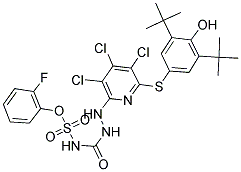 2-FLUOROPHENYL 2-(3,4,5-TRICHLORO-6-(3,5-DITERT-BUTYL-4-HYDROXYPHENYLTHIO)PYRIDIN-2-YL)HYDRAZINECARBONYLSULFAMATE 结构式