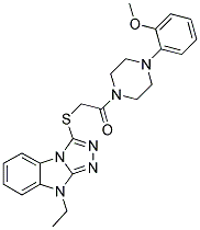 2-(9-Ethyl-9H-benzo[4,5]imidazo[2,1-c][1,2,4]triazol-3-ylsulfanyl)-1-[4-(2-methoxy-phenyl)-piperazin-1-yl]-ethanone 结构式