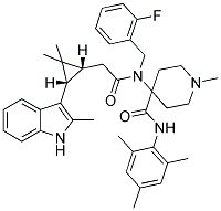 4-(2-((1R,3S)-2,2-DIMETHYL-3-(2-METHYL-1H-INDOL-3-YL)CYCLOPROPYL)-N-(2-FLUOROBENZYL)ACETAMIDO)-N-MESITYL-1-METHYLPIPERIDINE-4-CARBOXAMIDE 结构式