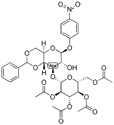 4-NITROPHENYL 4,6-O-BENZYLIDENE-3-O-(2,3,4,6-TETRA-O-ACETYL-BETA-D-GLUCOPYRANOSYL)-BETA-D-GLUCOPYRANOSIDE 结构式