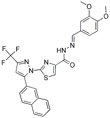 (E)-N'-(3,4-DIMETHOXYBENZYLIDENE)-2-(5-(NAPHTHALEN-2-YL)-3-(TRIFLUOROMETHYL)-1H-PYRAZOL-1-YL)THIAZOLE-4-CARBOHYDRAZIDE 结构式