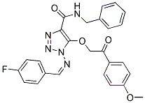 (Z)-N-BENZYL-1-(4-FLUOROBENZYLIDENEAMINO)-5-(2-(4-METHOXYPHENYL)-2-OXOETHOXY)-1H-1,2,3-TRIAZOLE-4-CARBOXAMIDE 结构式