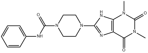 4-(1,3-Dimethyl-2,6-dioxo-2,3,6,7-tetrahydro-1H-purin-8-yl)-N-phenylpiperazine-1-carboxamide 结构式